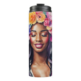 Termo Bonito Mujer negra Fiesta de globos coloridos