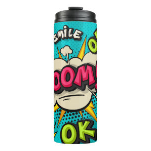 Termo Boom burbuja de arte pop. Sonría, guau, pow, cool,