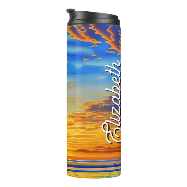 Termo Borrar el atardecer oceánico con nombre personaliz (Rotado hacia la derecha)