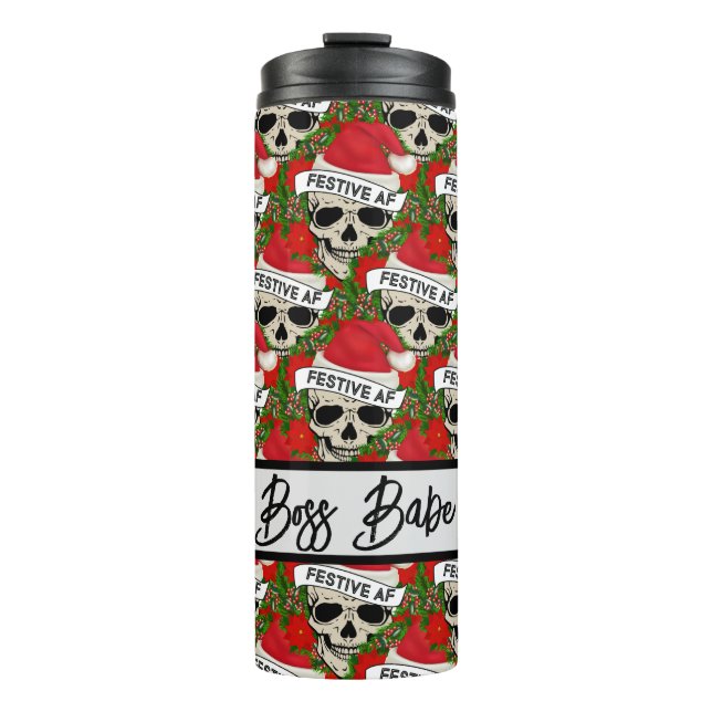 Termo Bosque Babe Festive AF Skeleton En Patrón Santa Ha (Anverso)
