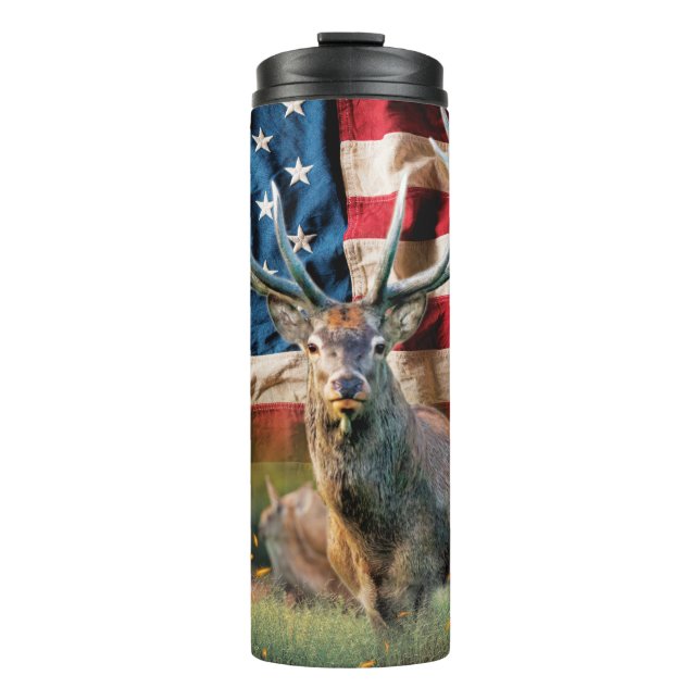 Termo Bosque de Bandera Americana de Deer Whitetail (Anverso)