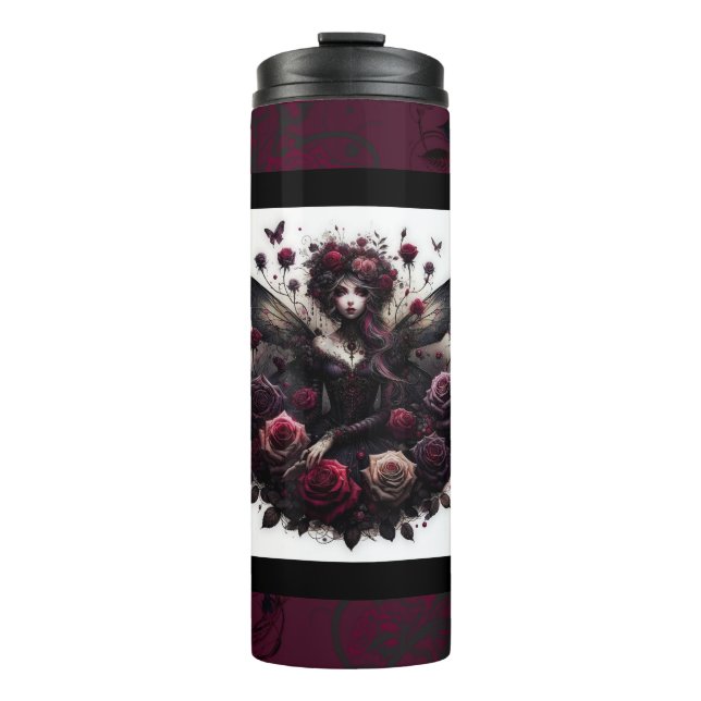 Termo Bosque Gótico Oscuro Hada Floral Rosas Burdeos (Anverso)