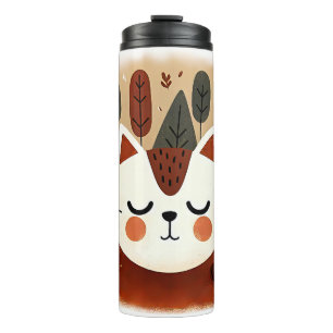 Termo Bosque Lindo Gato Otoño Bosque Tierra Gato Durmien