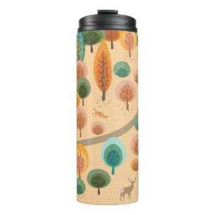 Termo Bosque otoñal con árboles planos abstractos a mano