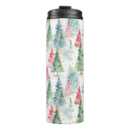 Termo Bosque, vacaciones de pinos verdes rojos