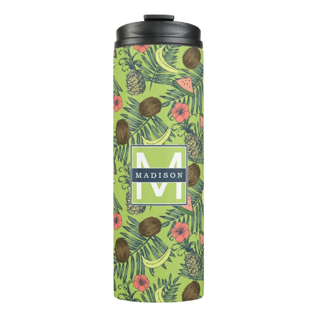 Termo Bosquejo de la fruta tropical en modelo verde (Anverso)