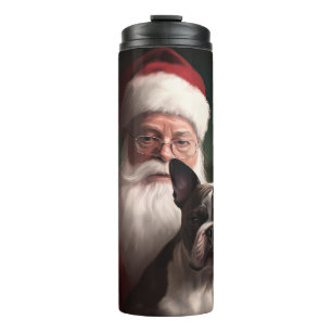 Termo Boston Terrier con Santa Claus Navidad Festiva
