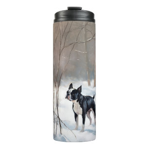 Termo Boston Terrier Deja que nieve Navidad