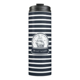 Termo Bote con nombre de familia azul de la marina