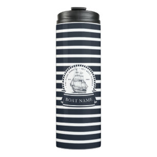 Termo Bote con nombre de familia azul de la marina