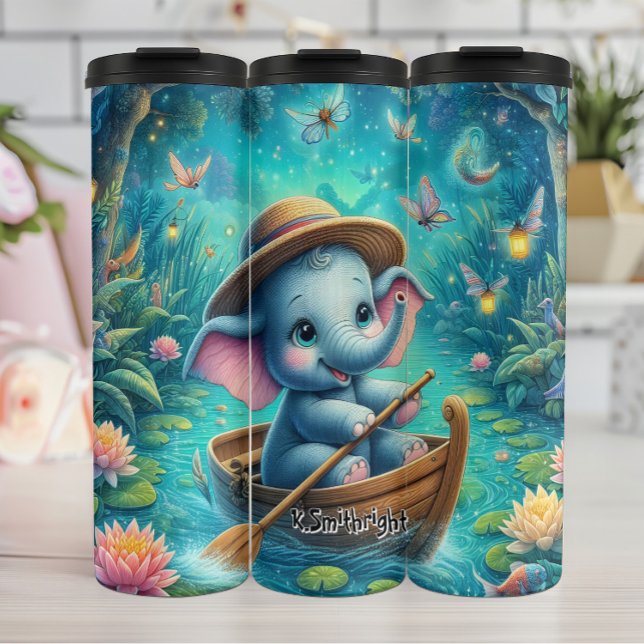 Termo Bote de elefantes bebés en Lotus Pond (Subido por el creador)
