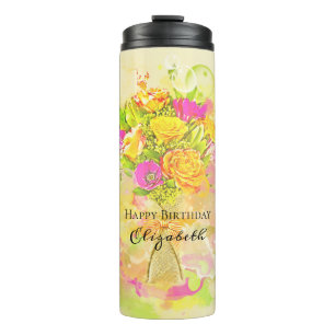 Termo Bouquet de flores color de agua de cumpleaños