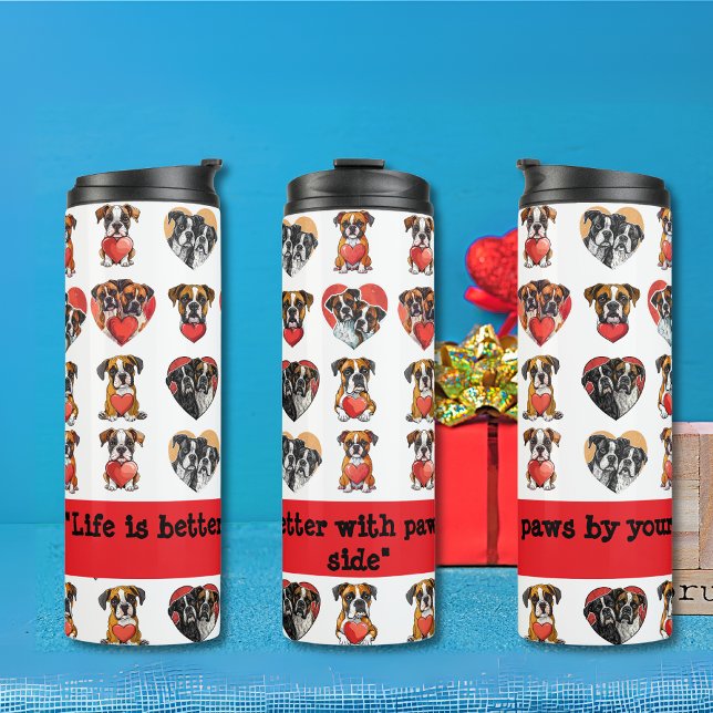 Termo Boxer romántico perro y acuarela cardíaca (Romantic Boxer Dog and Heart Watercolor Thermal Tumbler)