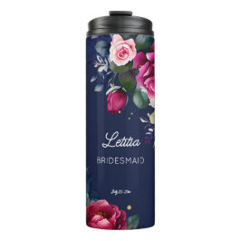 Termo Bridesmaid regalos nombre personalizado rosas rosa