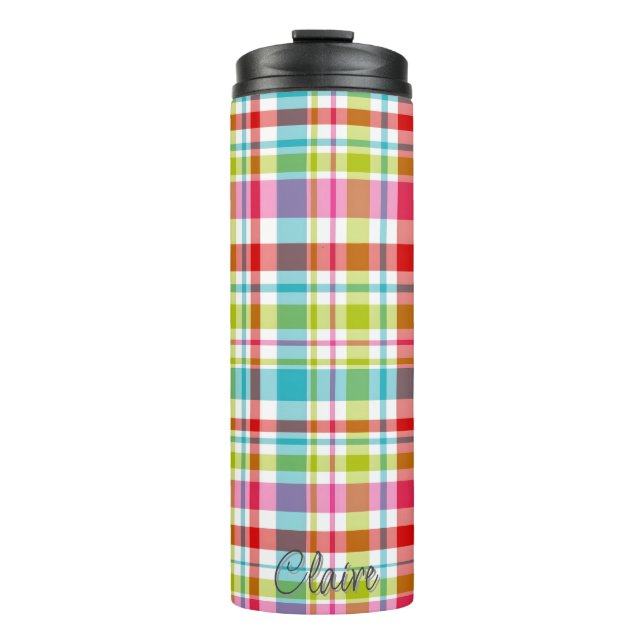 Termo Bright Rainbow Plaid Checkered Pattern Custom Name (Anverso)