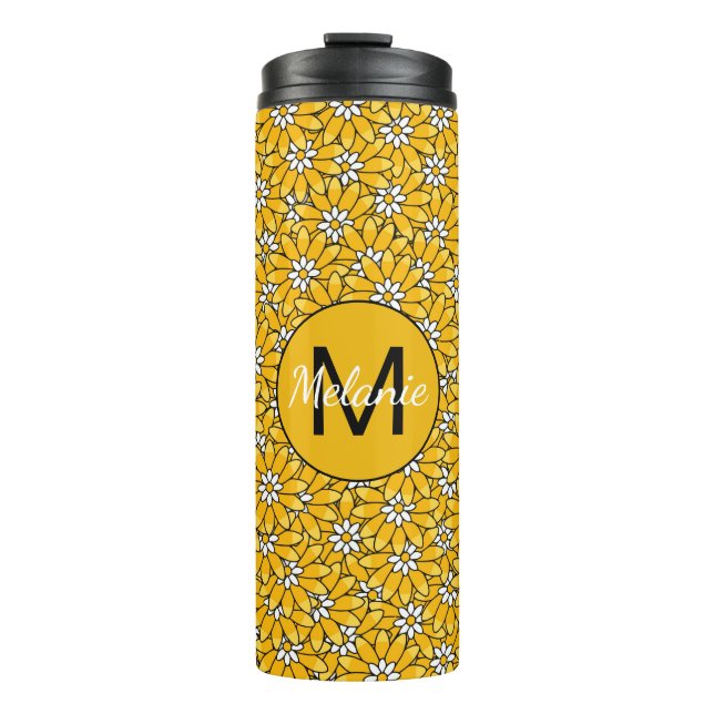 Termo Bright Yellow Floral Pattern Personalised (Anverso)