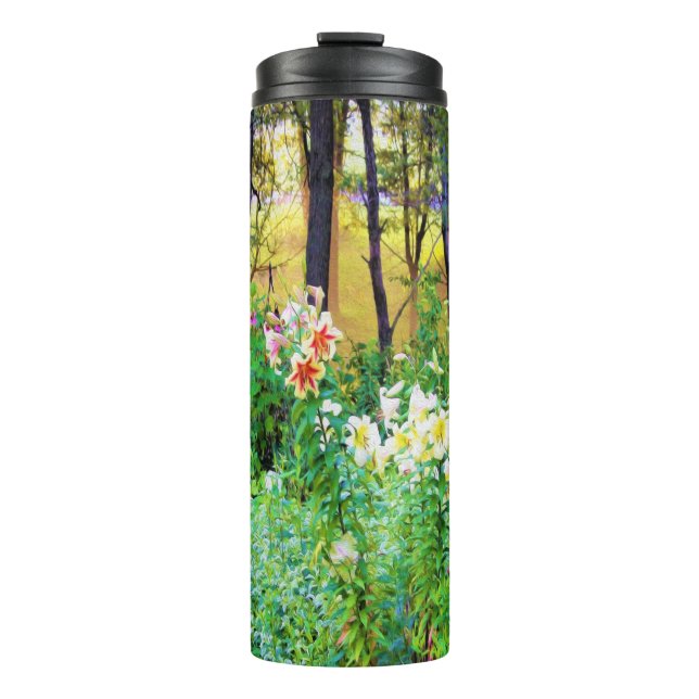 Termo Brillante amanecer con lirios de árbol en My Rubio (Anverso)