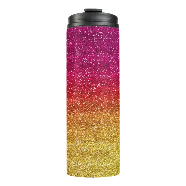 Termo Brillante Glitter Gradiente Rosa Oscuro y Amarillo (Anverso)