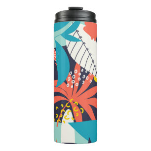 Termo Brillantes hojas tropicales patrón oscuro