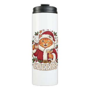 Termo Brindis Navidad Naranja Gato Santa Sombrero Bebida