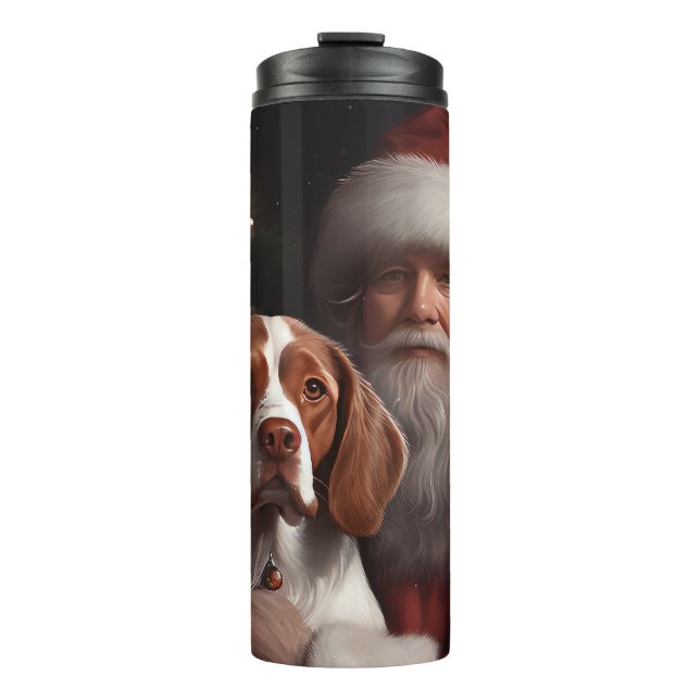 Termo Brittany Spaniel con Navidades de Santa Claus (Anverso)