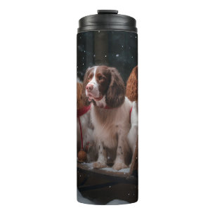 Termo Brittany Spaniel Nevado Trineo Decoración de Navid