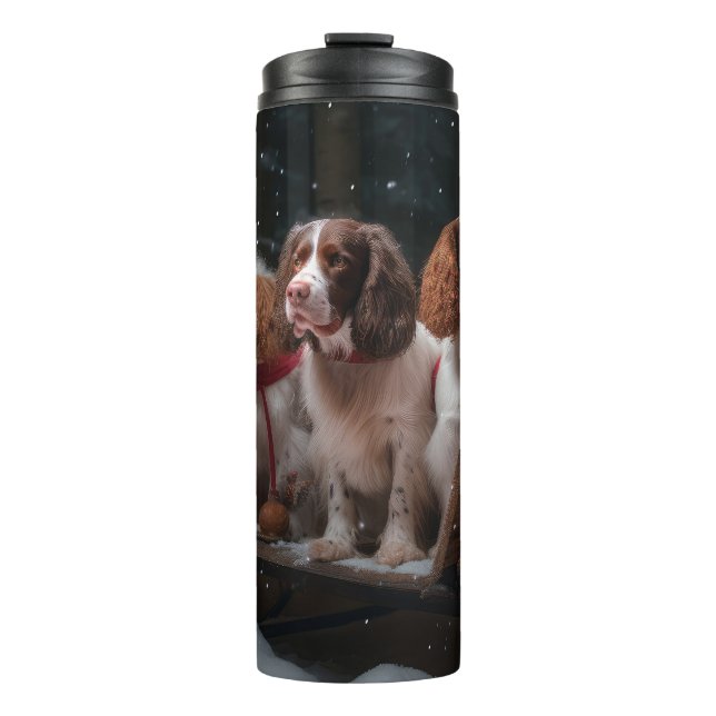 Termo Brittany Spaniel Nevado Trineo Decoración de Navid (Anverso)