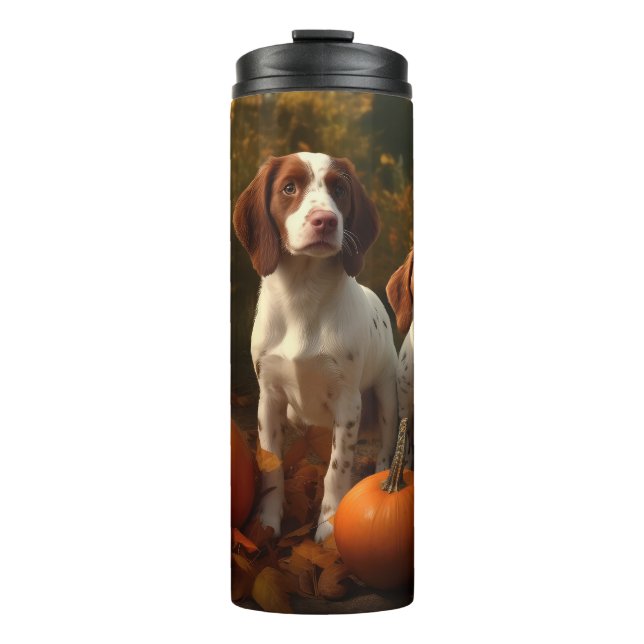 Termo Brittany Spaniel Puppy Calabaza deslumbrante otoño (Anverso)
