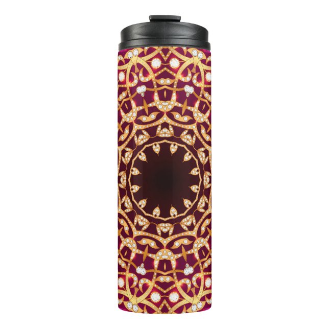 Termo Broche Mandala, fondo geométrico vintage. (Anverso)