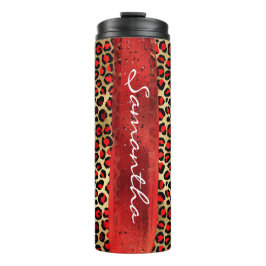 Termo Brote de pincel de leopardo rojo y Relieve metaliz