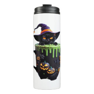 Termo Bruja Gato Halloween Café Mug - Gato negro lindo w
