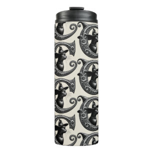 Termo Bruja Gato Negro Letra C Inicial Personalizada