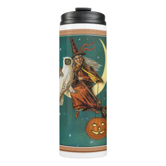 Termo Bruja y búho nostálgico feliz Halloween (Anverso)