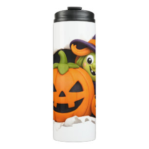 Termo Brujita adorable y calabaza de arcilla figurativa