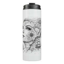 Termo Brújula de Mapa Personalizada Arte de Mujer Chic V