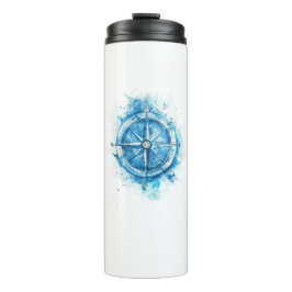 Termo Brújula espoleada - color de agua artística azul