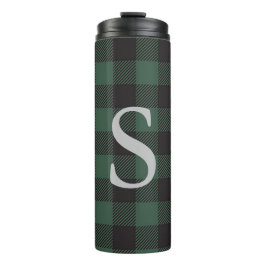 Termo Búfalo negro clásico Tartan Plaid Monograma