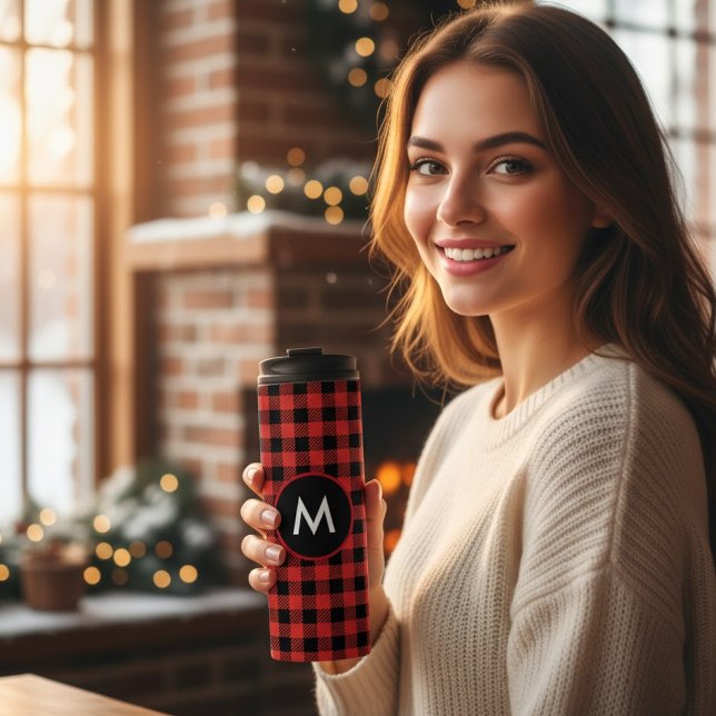 Termo Buffalo Plaid Christmas Tree Monogram (Subido por el creador)