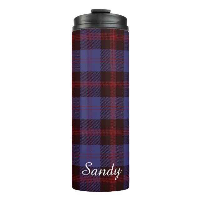 Termo Buffalo plaid navy blue red monogram name (Anverso)