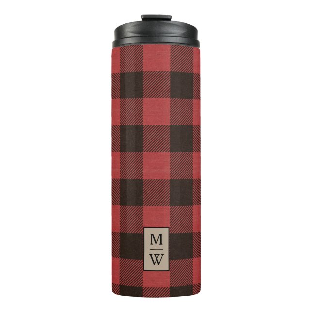 Termo Buffalo rojo y negro clásico con monograma (Anverso)