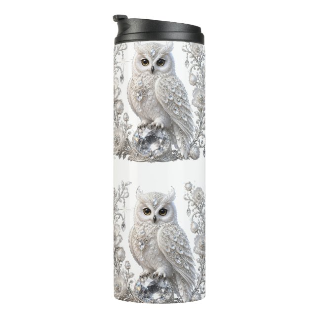 Termo Búho de Perla de Cristal Blanco (Rotado hacia la derecha)