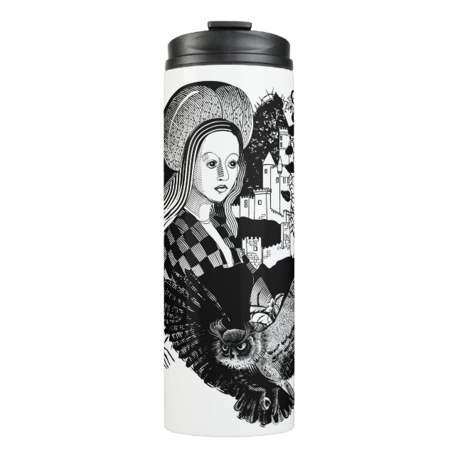 Termo Búho gótico nocturno y mujer (Anverso)