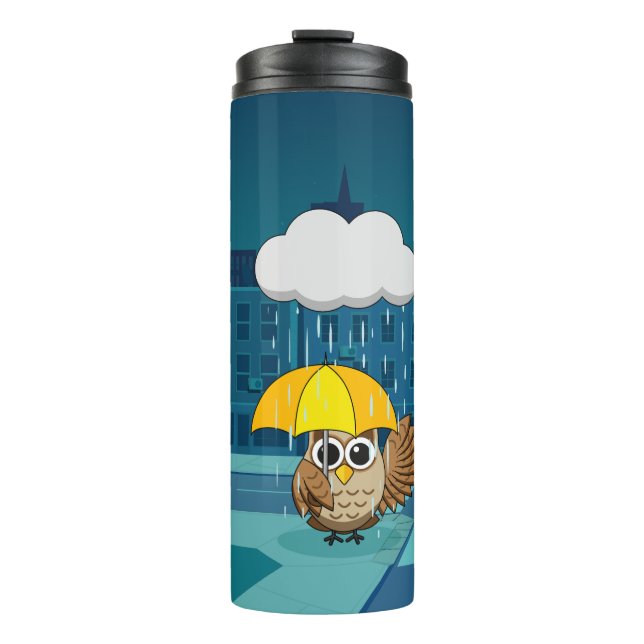 Termo Búho lindo con paraguas en el día de lluvias (Anverso)