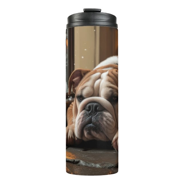Termo Bulldog con Luces de Navidad Fiesta (Anverso)
