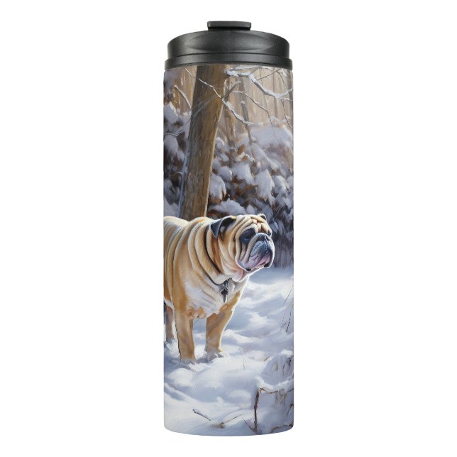 Termo Bulldog Deja que nieve Navidad Cepillado (Anverso)