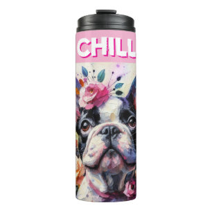 Termo Bulldog francés con Rosas Pintura impresionista