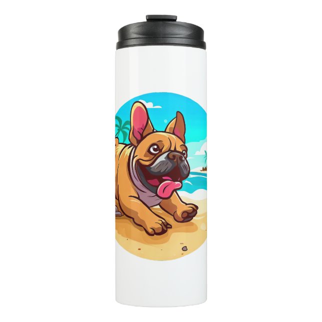 Termo Bulldog francés en una playa (Anverso)