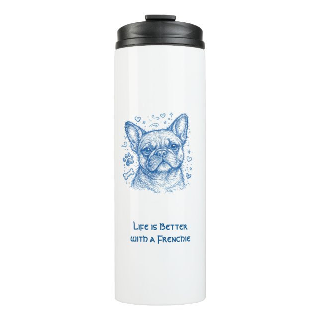 Termo Bulldog Francés lineart azul doodle frenchie (Anverso)
