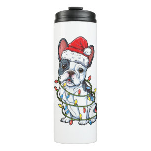 Termo Bulldog francés Santa Christmas Tree enciende a Na