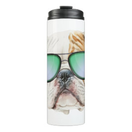 Termo Bulldog inglés lindo con gafas de sol, perrito gra